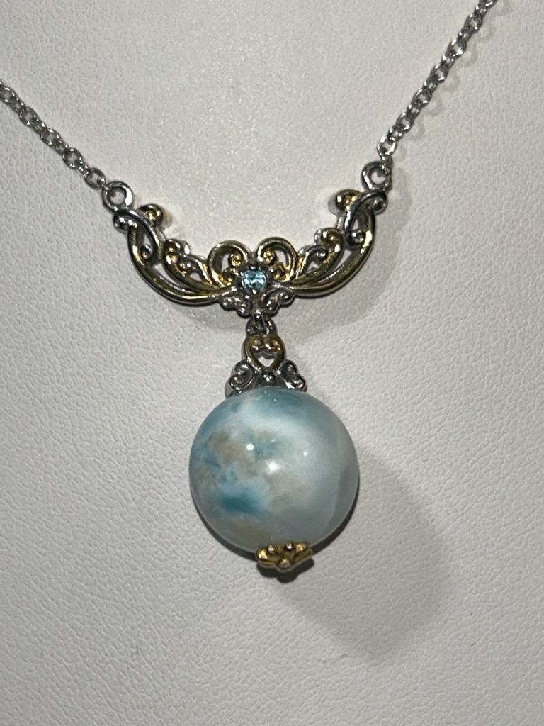 Nwot Gems En Vogue Palladium Genuine Larimar Bead Dangle Necklace 175$